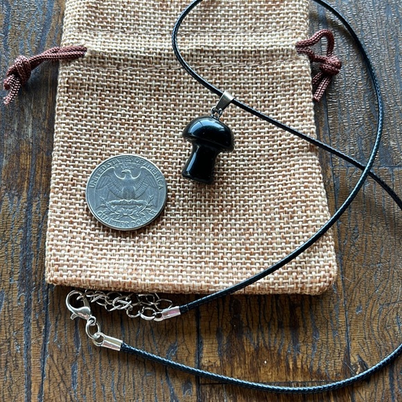 Black Onyx Mushroom Necklace | Crystal Mushroom Pendant | Gothic Necklace - Picture 3 of 3